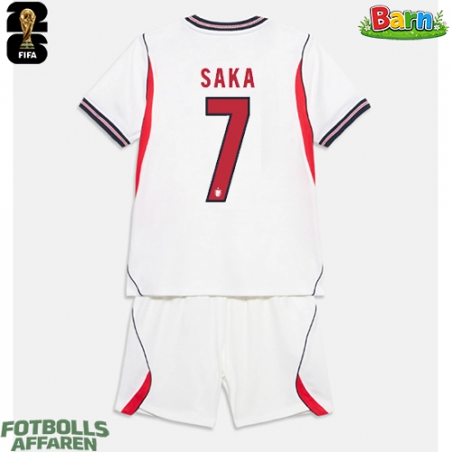 England Bukayo Saka #7 Hemmaställ Barn VM 2026 Kortärmad (+ Korta byxor)